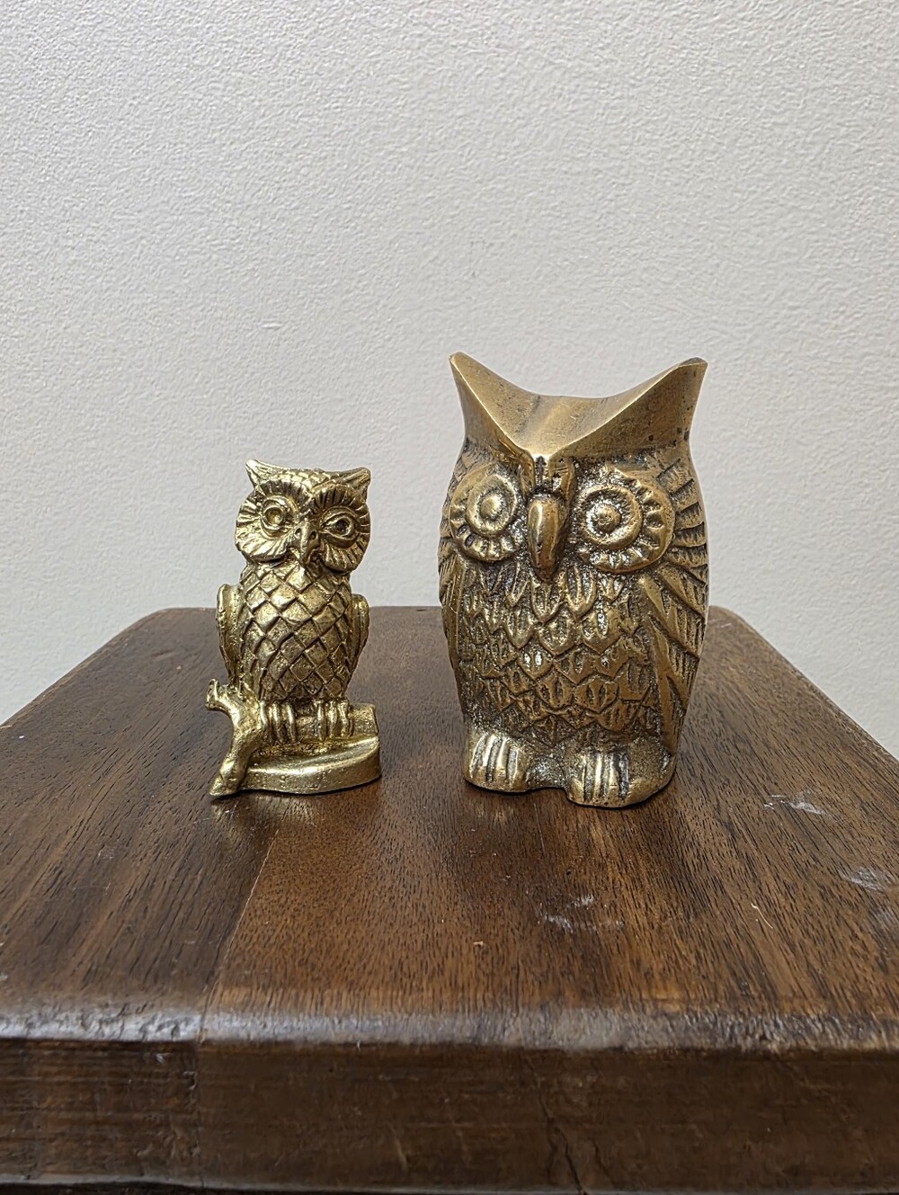 Vintage Brass Owl Sculpture Set - Decorative Home Art